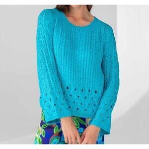 NEW LISETTE kiara three-quarter sleeve crochet sweater in turquoise